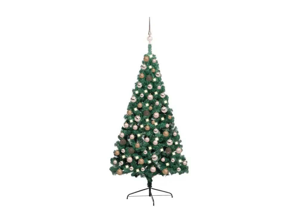 Demi-arbre de Noël artificiel avec LED et boules Vert 120 cm