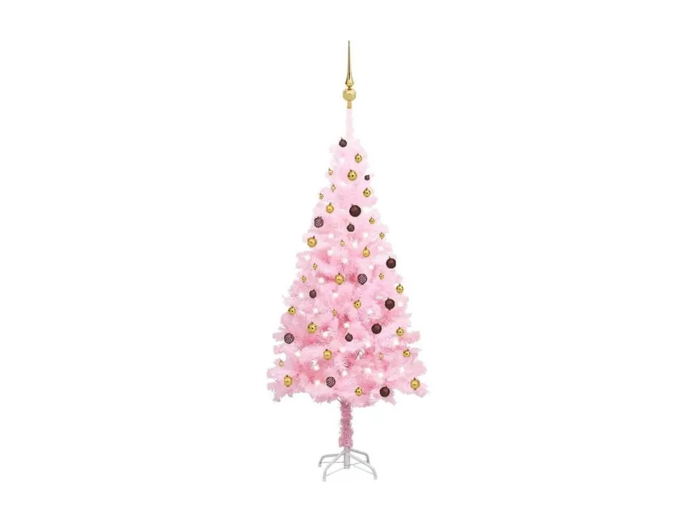 Arbre de Noël artificiel avec LED et boules Rose 210 cm PVC