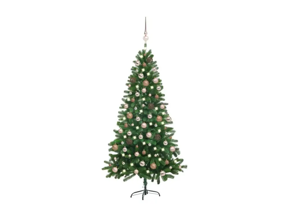 Arbre de Noël artificiel avec LED et boules 150 cm Vert