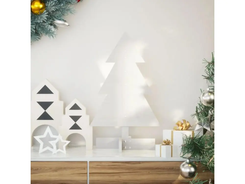 Arbre de Noël en bois pour décoration blanc 60 cm pin massif