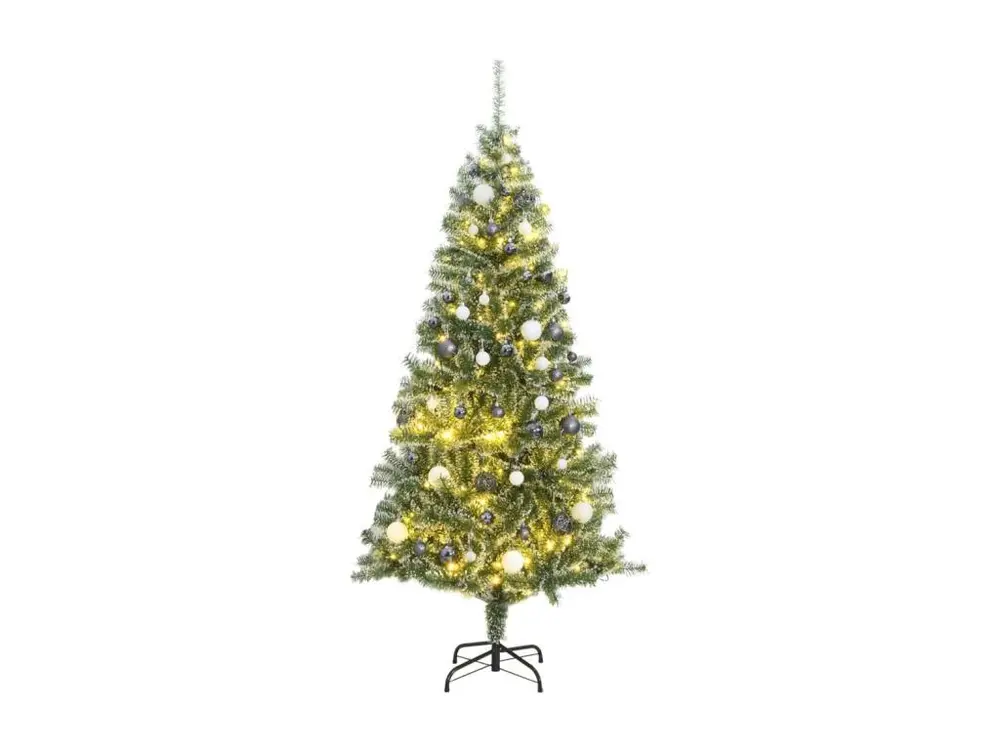 Sapin de Noël artificiel 300 LED et boules et neige floquée 210 cm