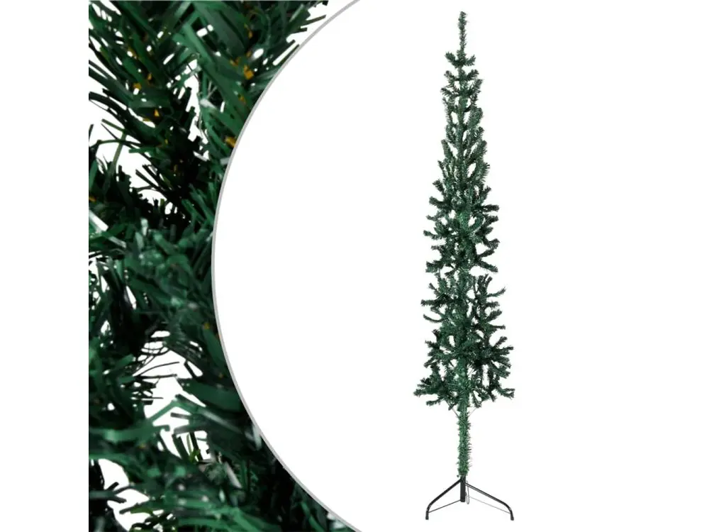 Demi sapin de Noël artificiel mince avec support Vert 240 cm