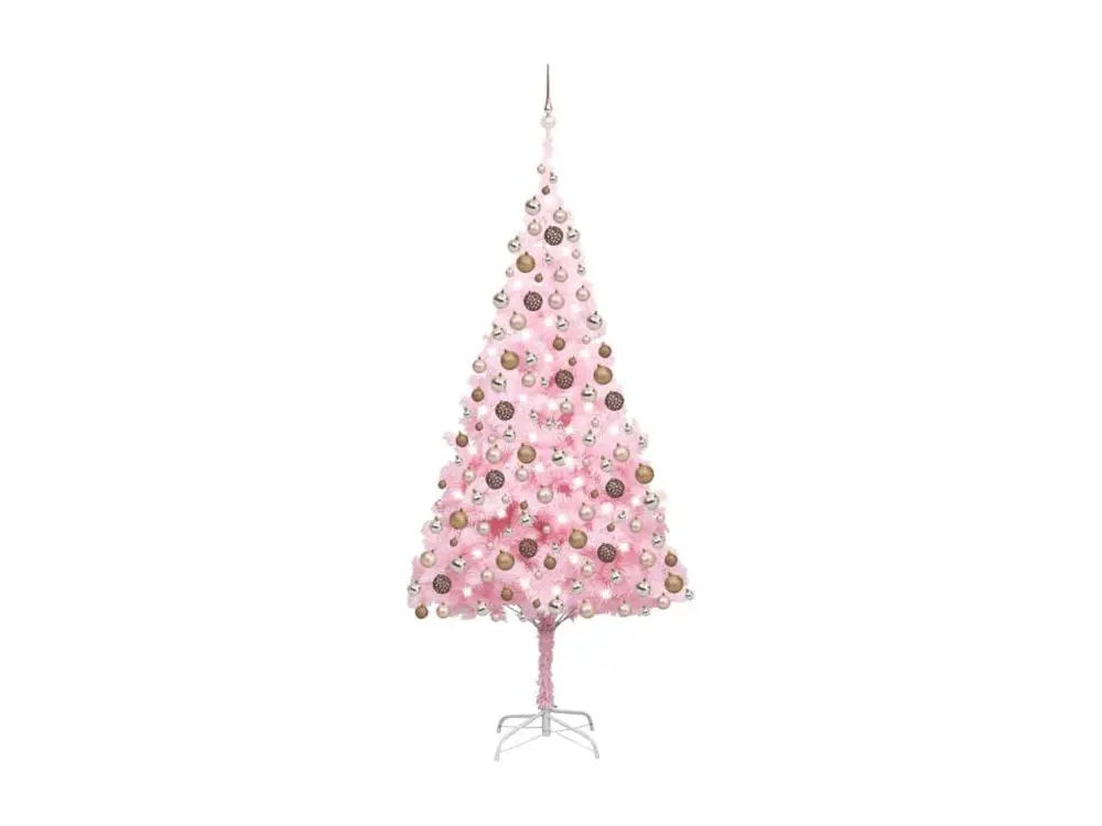 Arbre de Noël artificiel avec LED et boules Rose 240 cm PVC