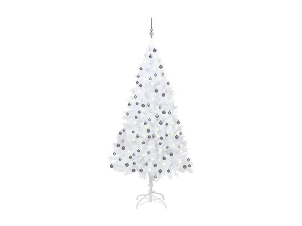 Arbre de Noël artificiel pré-éclairé et boules blanc 240 cm