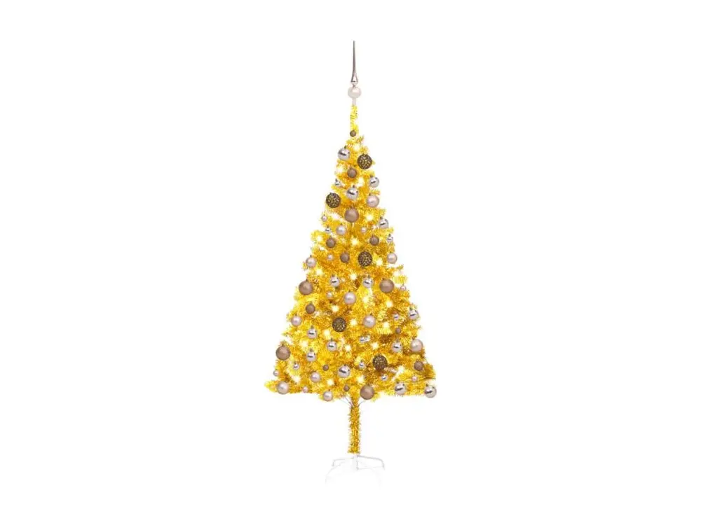 Arbre de Noël artificiel avec LED et boules Doré 180 cm PET