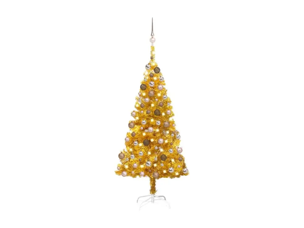 Arbre de Noël artificiel avec LED et boules Doré 120 cm PET