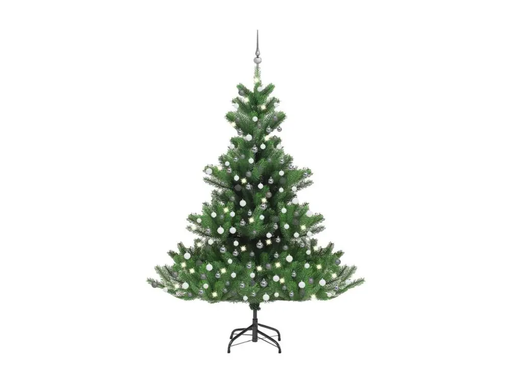 Sapin de Noël artificiel Nordmann avec LED et boules Vert 210cm