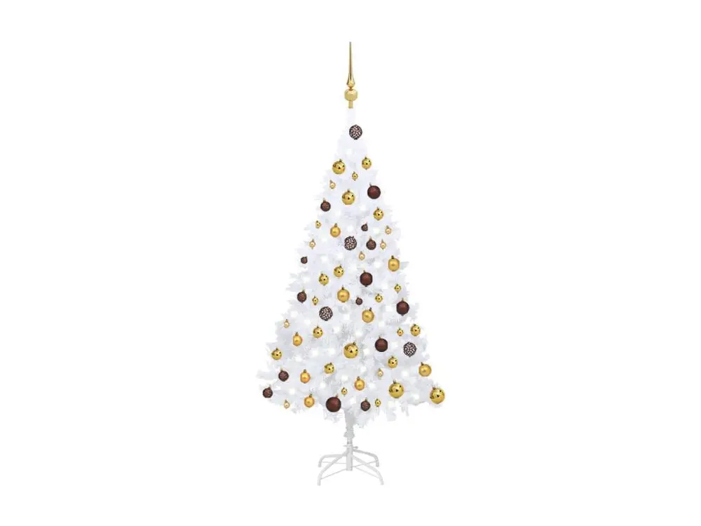 Arbre de Noël artificiel avec LED et boules Blanc 120 cm PVC