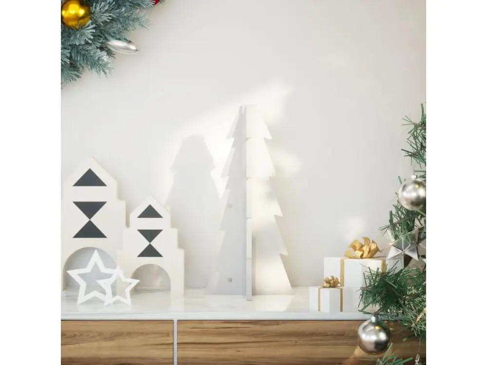 Arbre de Noël en bois pour décoration blanc 49 cm pin massif