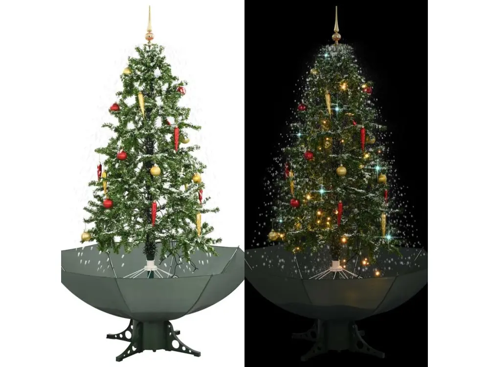 Arbre de Noël neigeux avec base de parapluie Vert 170 cm