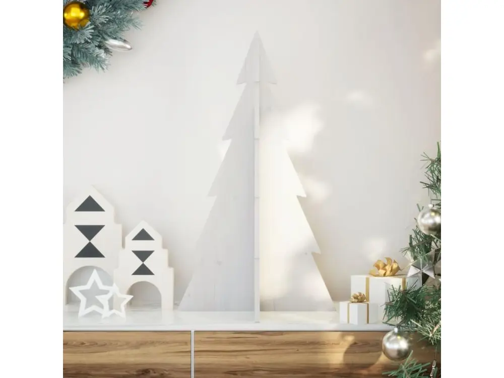 Arbre de Noël en bois pour décoration blanc 80 cm pin massif