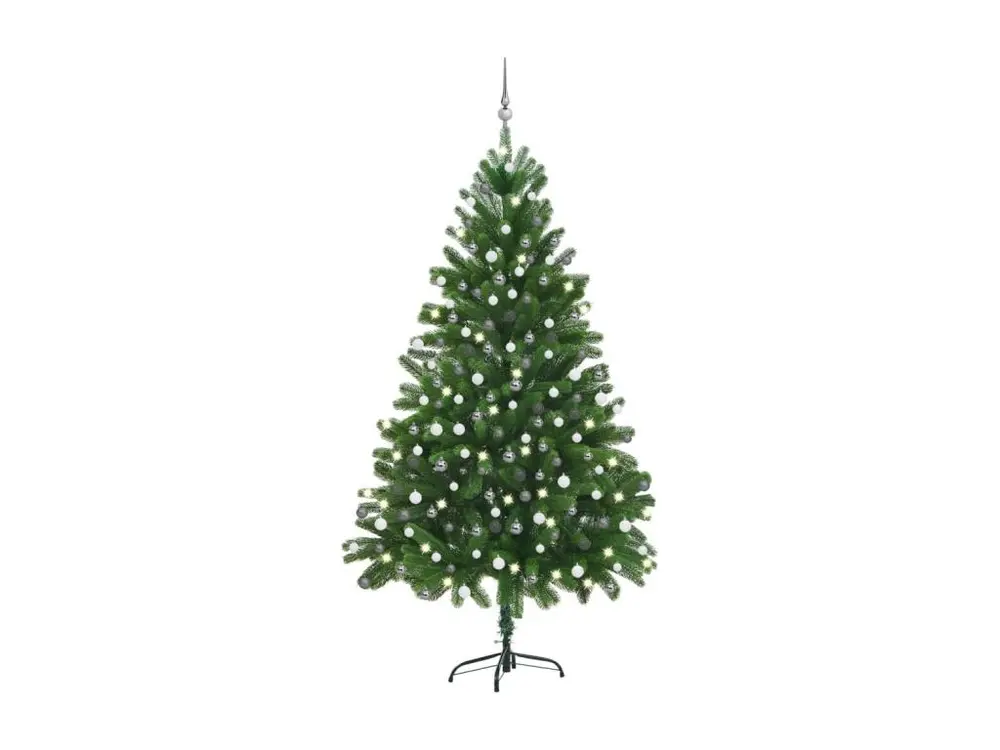 Arbre de Noël artificiel avec LED et boules 210 cm Vert