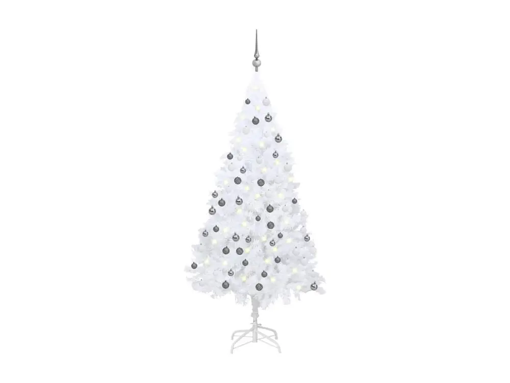 Arbre de Noël artificiel avec LED et boules Blanc 120 cm PVC