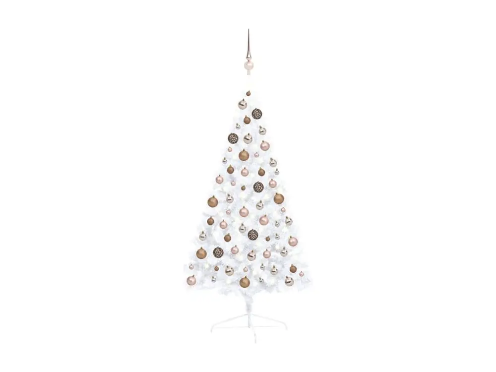 Demi-arbre de Noël artificiel avec LED et boules Blanc 120 cm