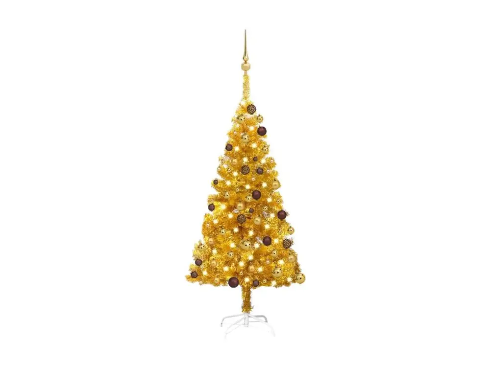 Arbre de Noël artificiel avec LED et boules Doré 120 cm PET