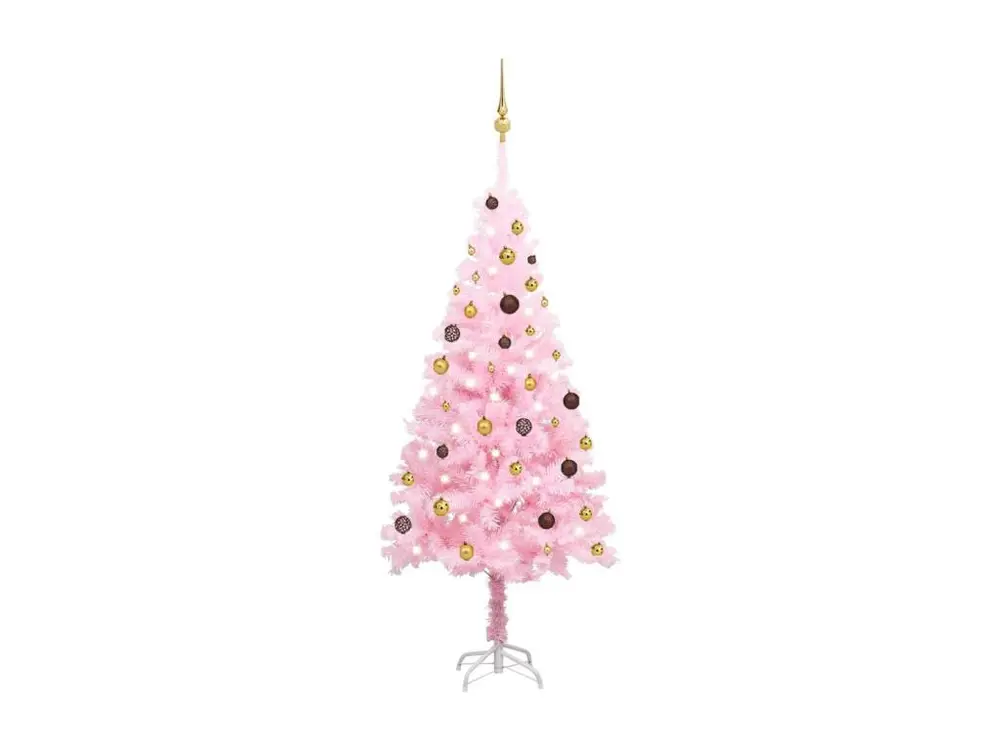 Arbre de Noël artificiel avec LED et boules Rose 180 cm PVC