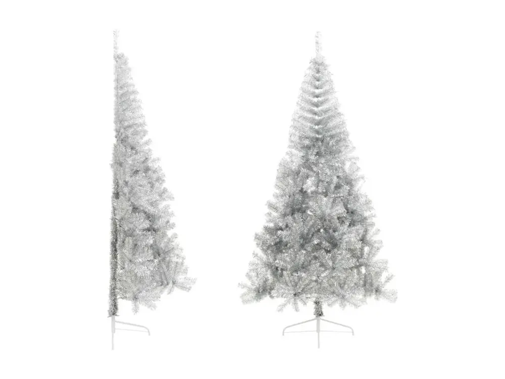 Demi sapin de Noël artificiel avec support Argenté 210 cm PVC