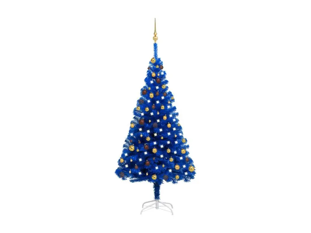 Arbre de Noël artificiel avec LED et boules Bleu 180 cm PVC