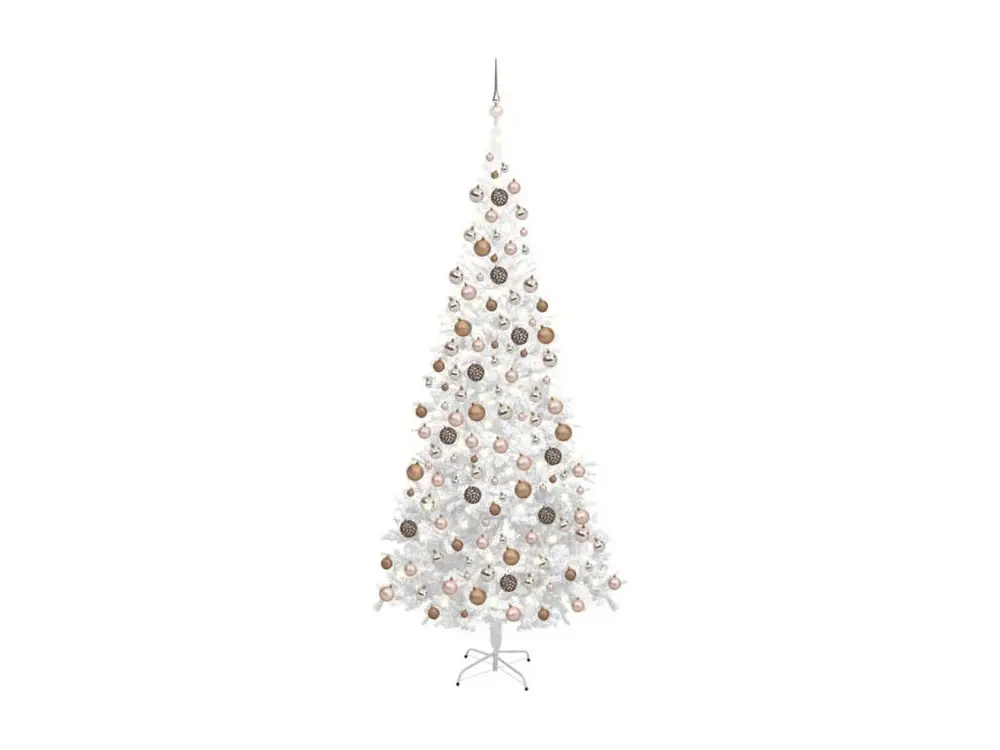 Arbre de Noël artificiel avec LED et boules L 240 cm Blanc