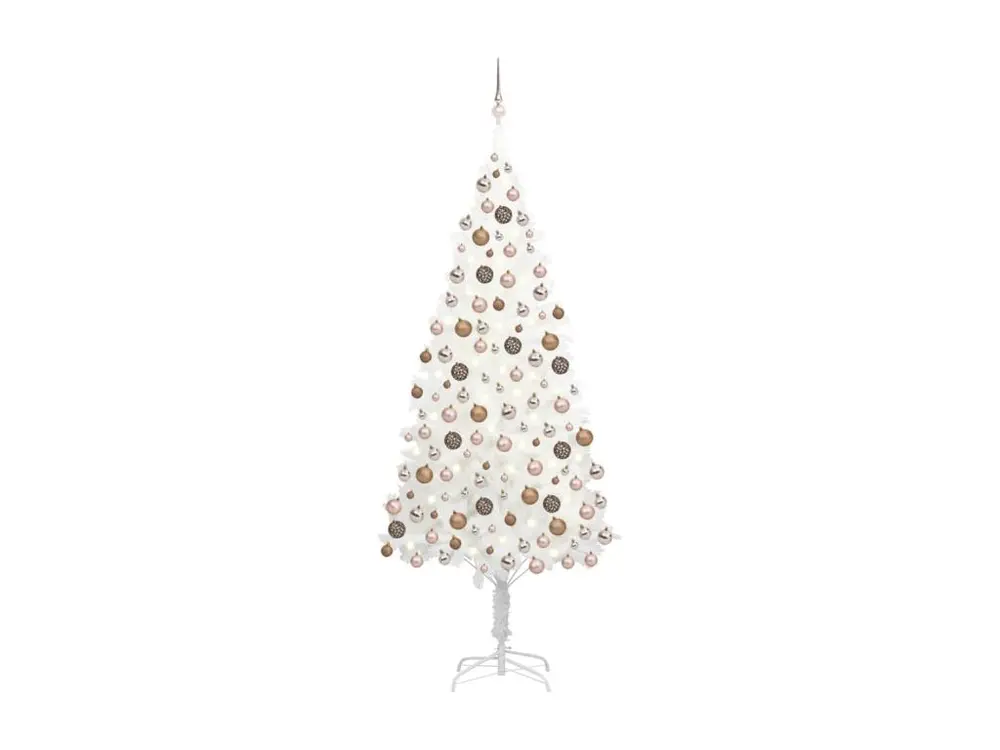 Arbre de Noël artificiel avec LED et boules Blanc 210 cm