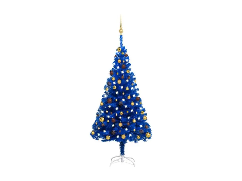 Arbre de Noël artificiel avec LED et boules Bleu 150 cm PVC