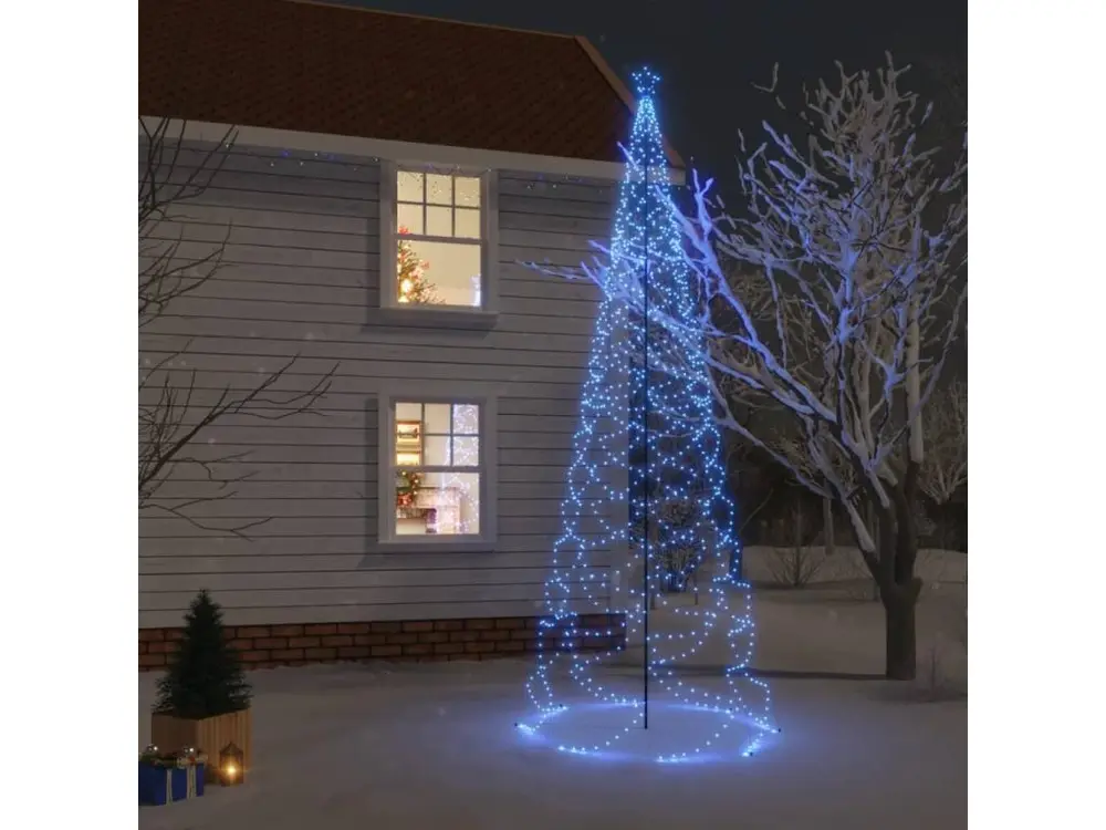 Arbre de Noël avec poteau en métal 1400 LED bleues 5 m