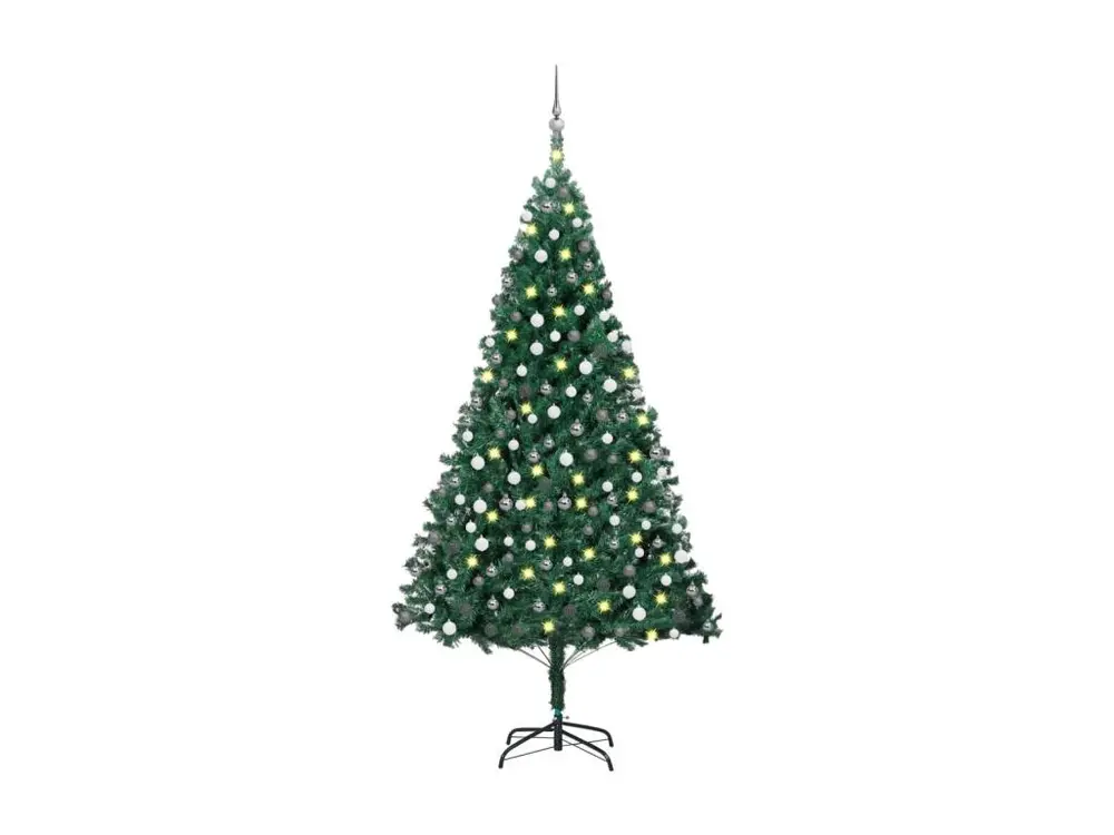 Arbre de Noël artificiel avec LED et boules Vert 210 cm PVC