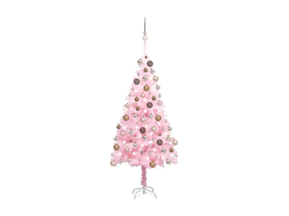 Arbre de Noël artificiel avec LED et boules Rose 150 cm PVC