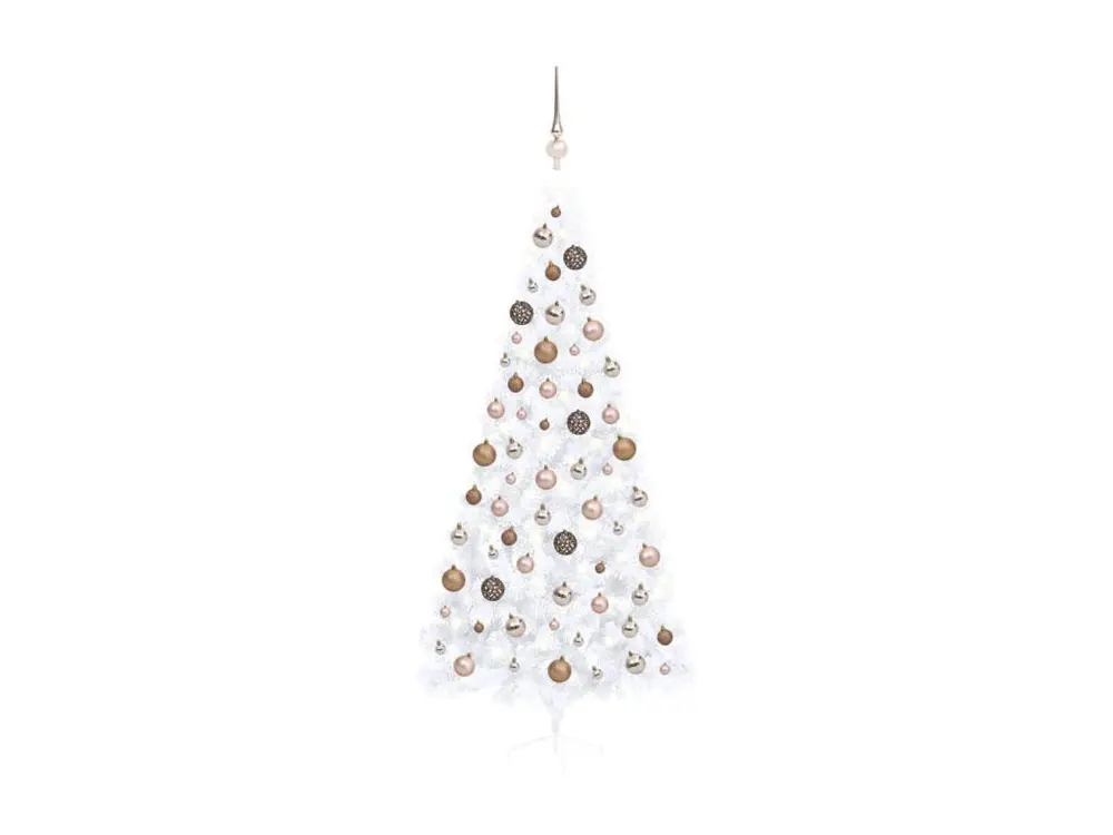 Demi-arbre de Noël artificiel avec LED et boules Blanc 240 cm