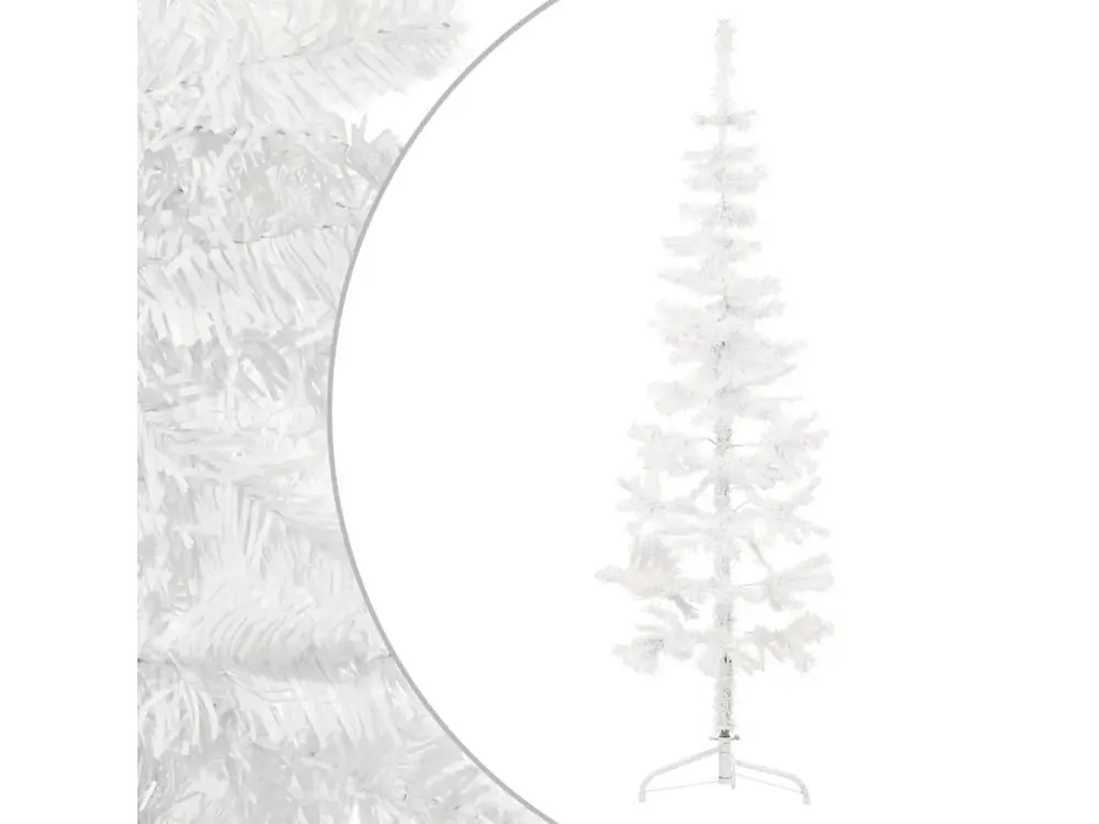 Demi sapin de Noël artificiel mince avec support Blanc 180 cm