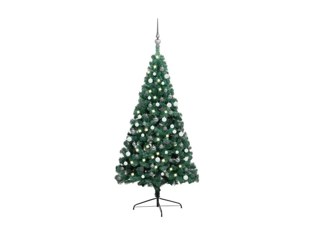 Demi-arbre de Noël artificiel avec LED et boules Vert 120 cm