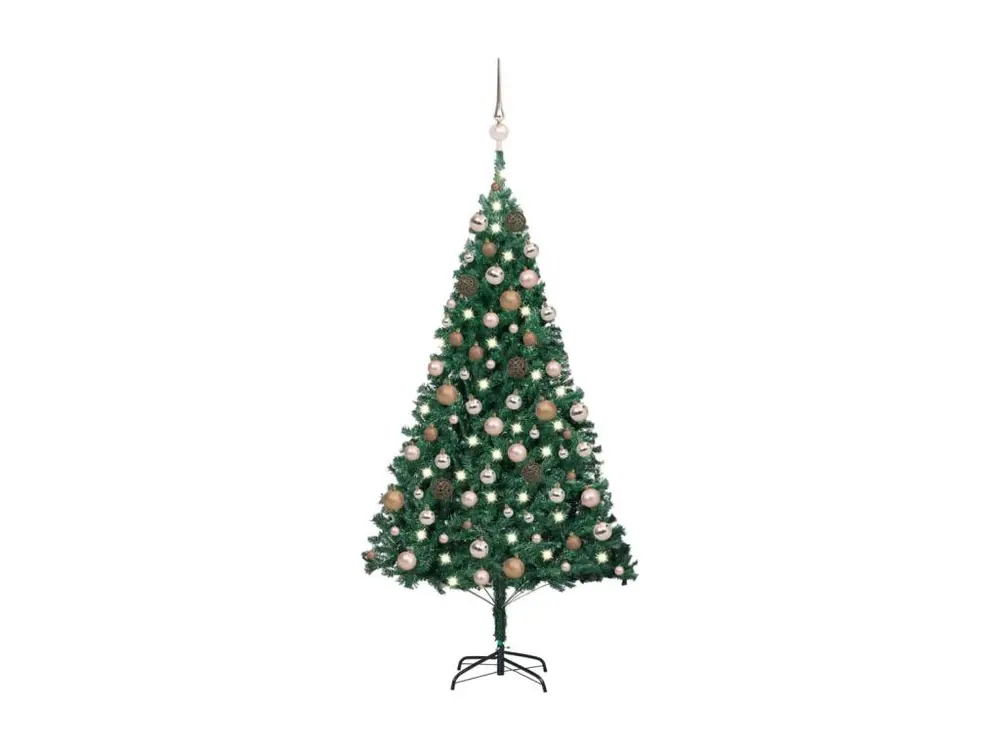 Arbre de Noël artificiel avec LED et boules Vert 150 cm PVC