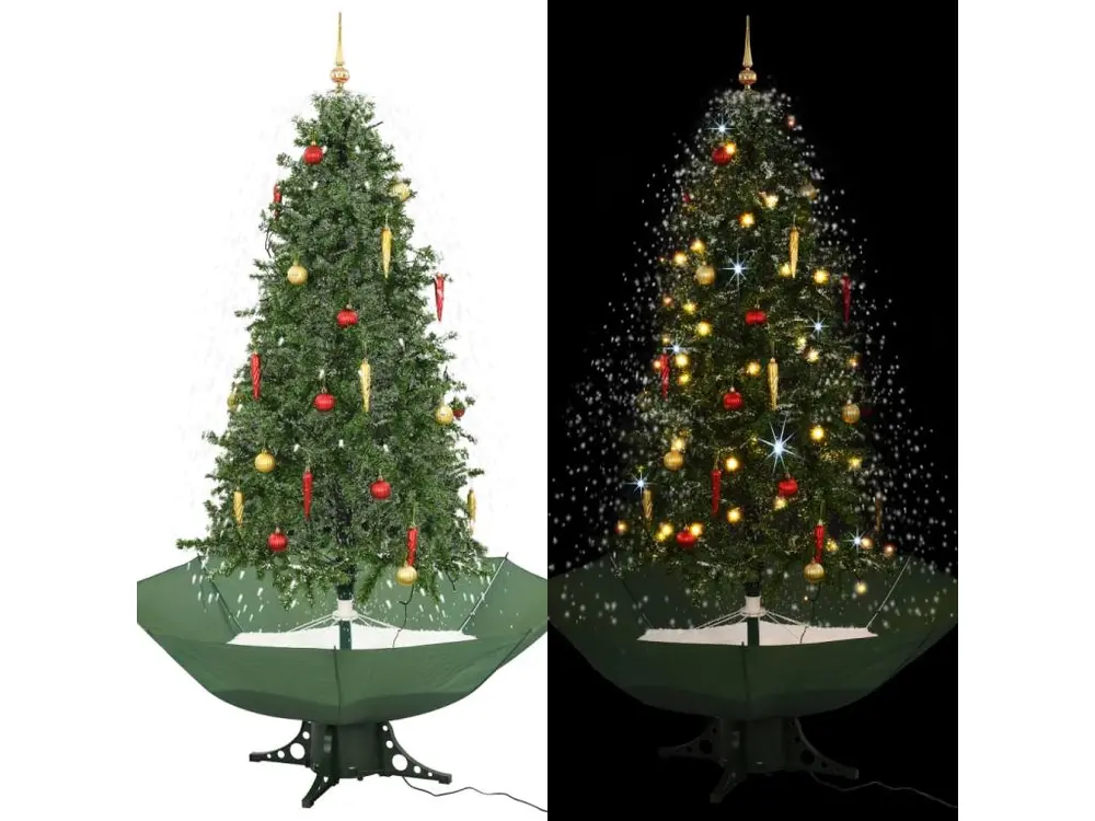 Arbre de Noël neigeux avec base de parapluie Vert 190 cm