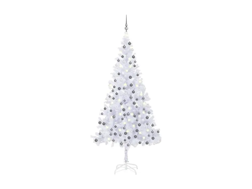 Arbre de Noël artificiel avec LED et boules L 240 cm Blanc