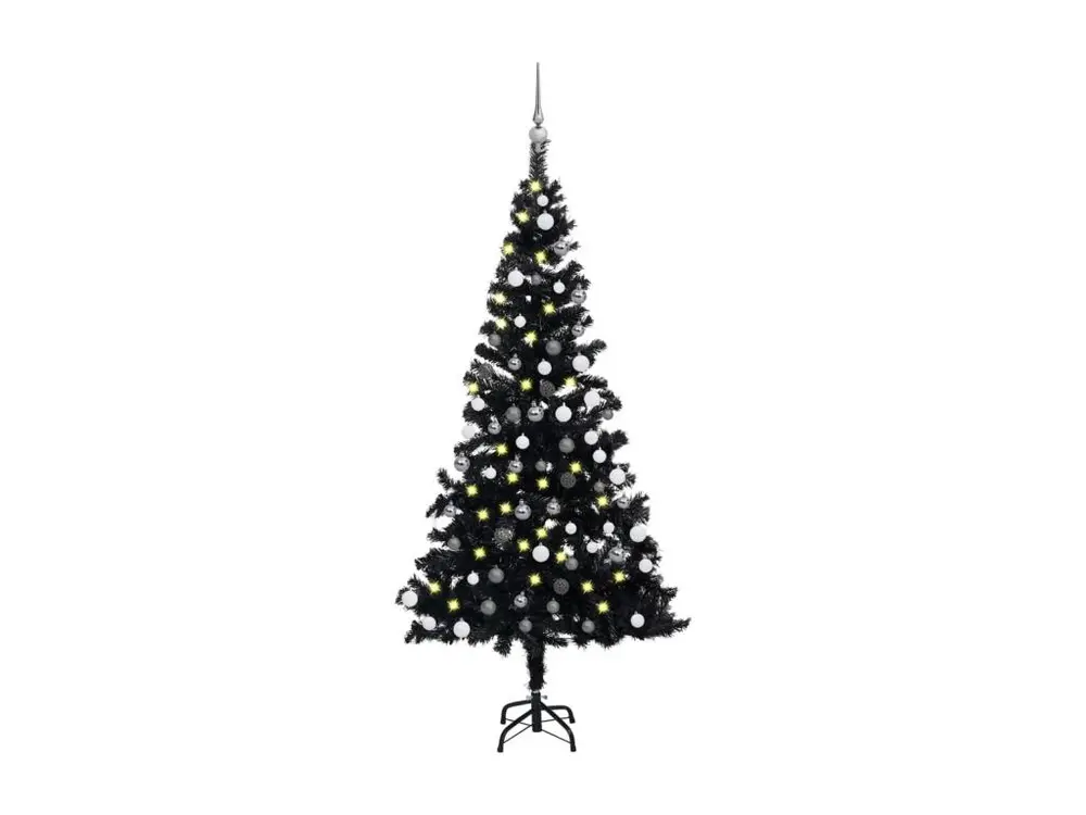 Arbre de Noël artificiel avec LED et boules Noir 180 cm PVC