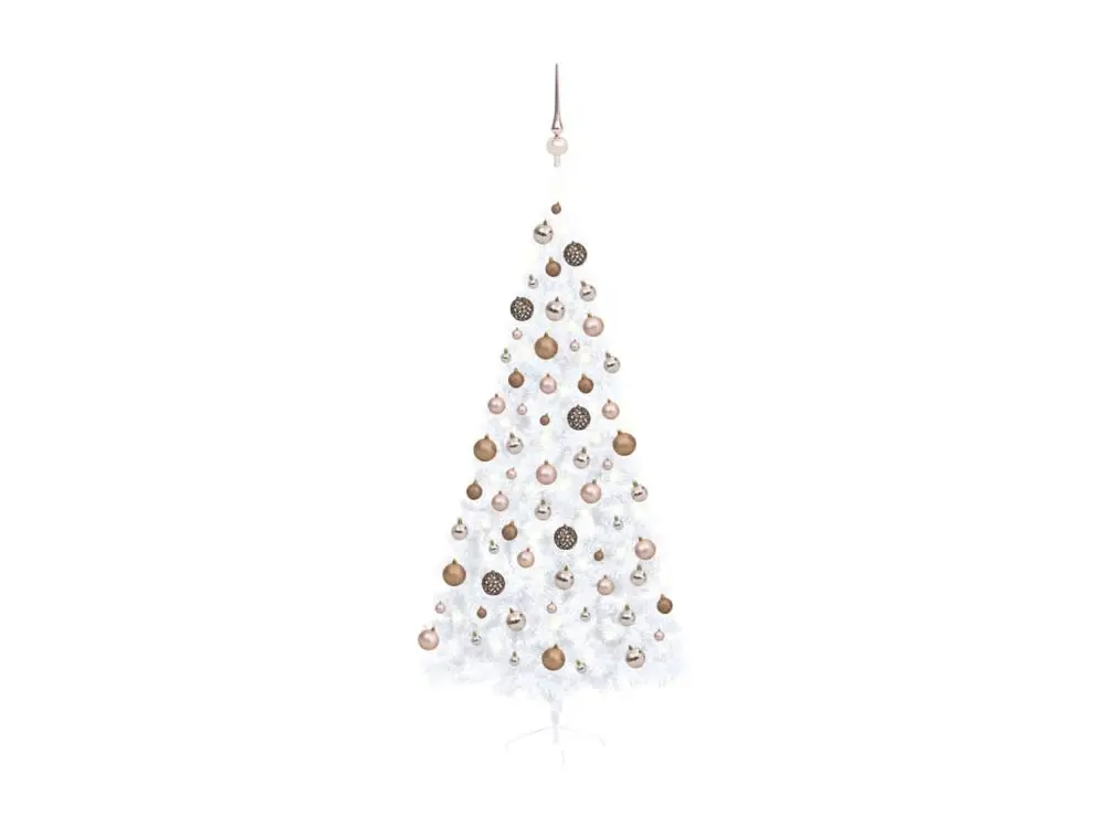 Demi-arbre de Noël artificiel avec LED et boules Blanc 210 cm