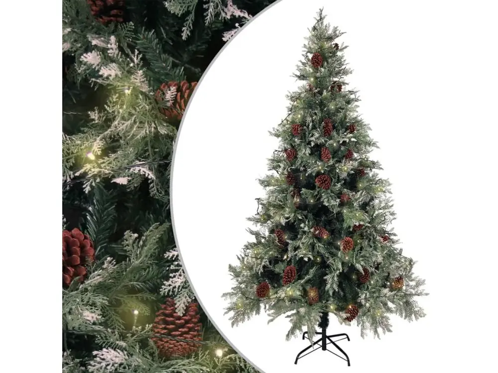 Sapin de Noël LED pommes de pin Vert et blanc 195 cm PVC et PE