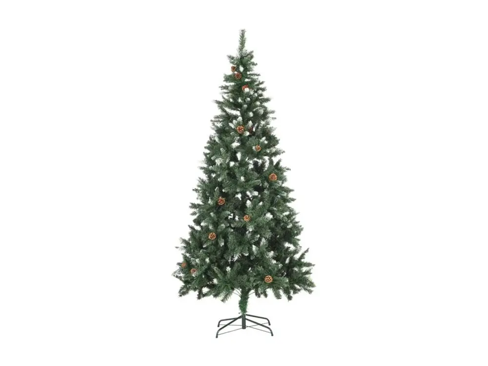 Sapin de Noël avec pommes de pin et paillettes blanches 210 cm