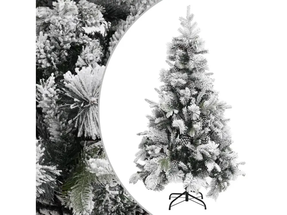 Sapin de Noël à flocons de neige et pommes de pin 195 cm PVC/PE