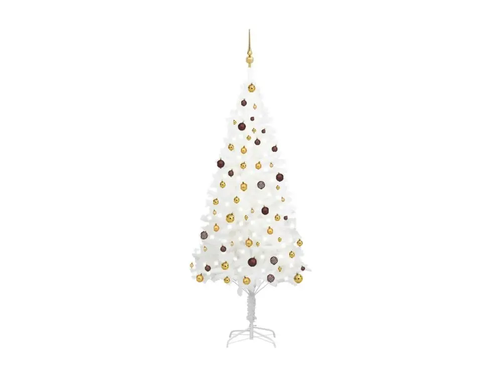 Arbre de Noël artificiel avec LED et boules Blanc 210 cm