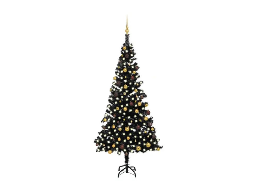 Arbre de Noël artificiel avec LED et boules Noir 210 cm PVC