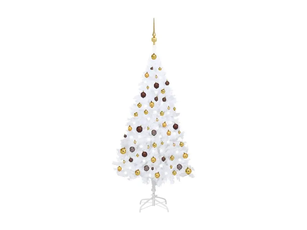 Arbre de Noël artificiel avec LED et boules Blanc 150 cm PVC