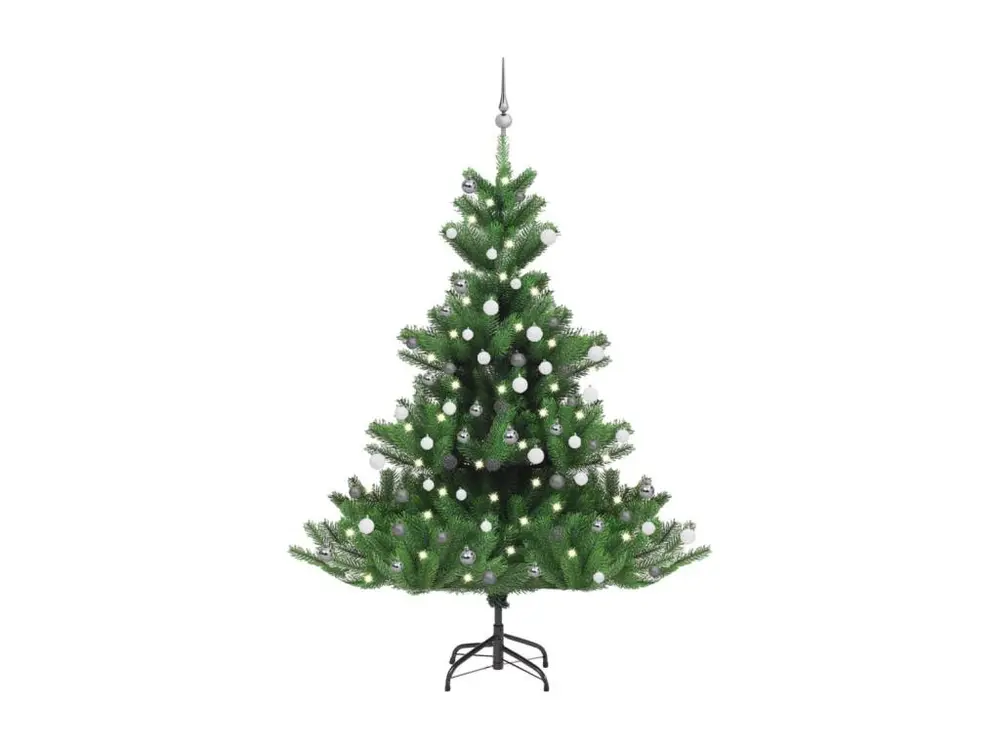 Sapin de Noël artificiel Nordmann avec LED et boules Vert 180cm