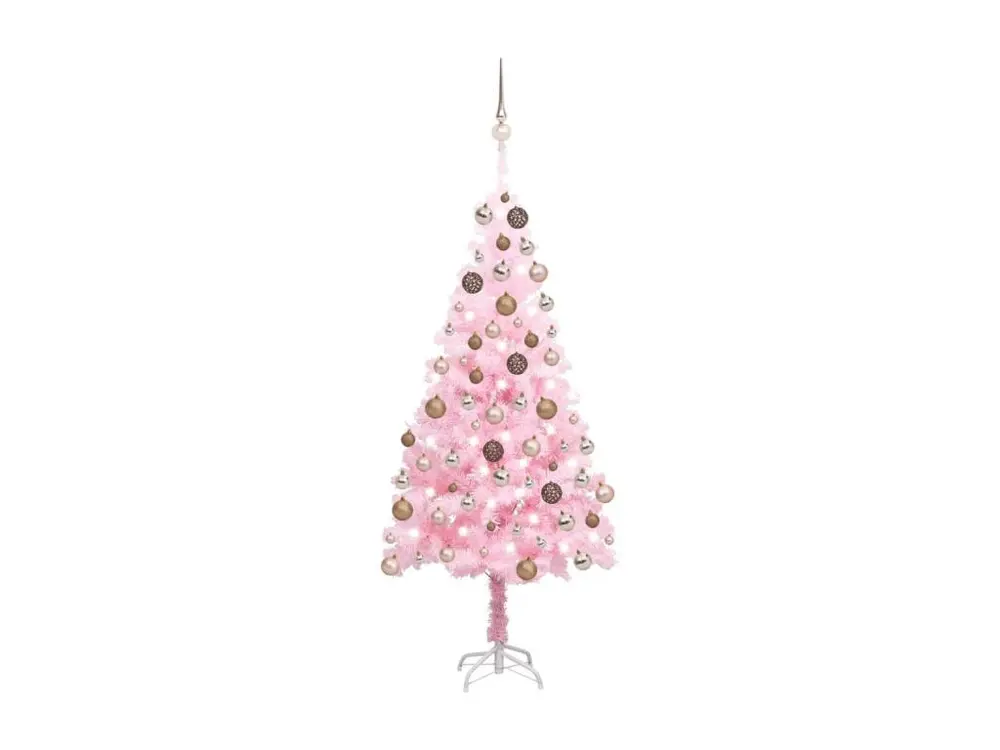 Arbre de Noël artificiel avec LED et boules Rose 120 cm PVC