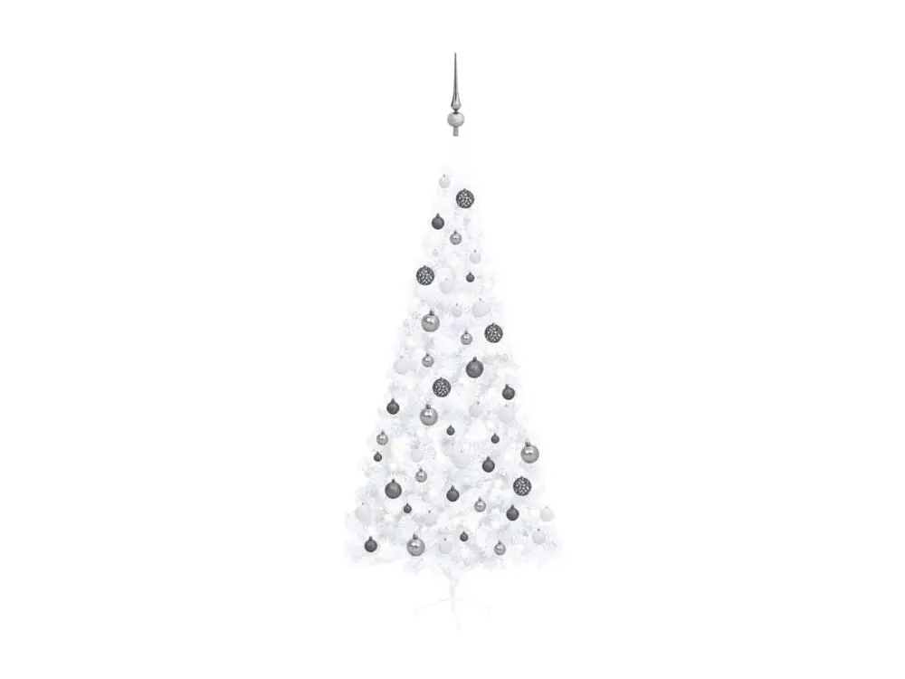 Demi-arbre de Noël artificiel avec LED et boules Blanc 240 cm