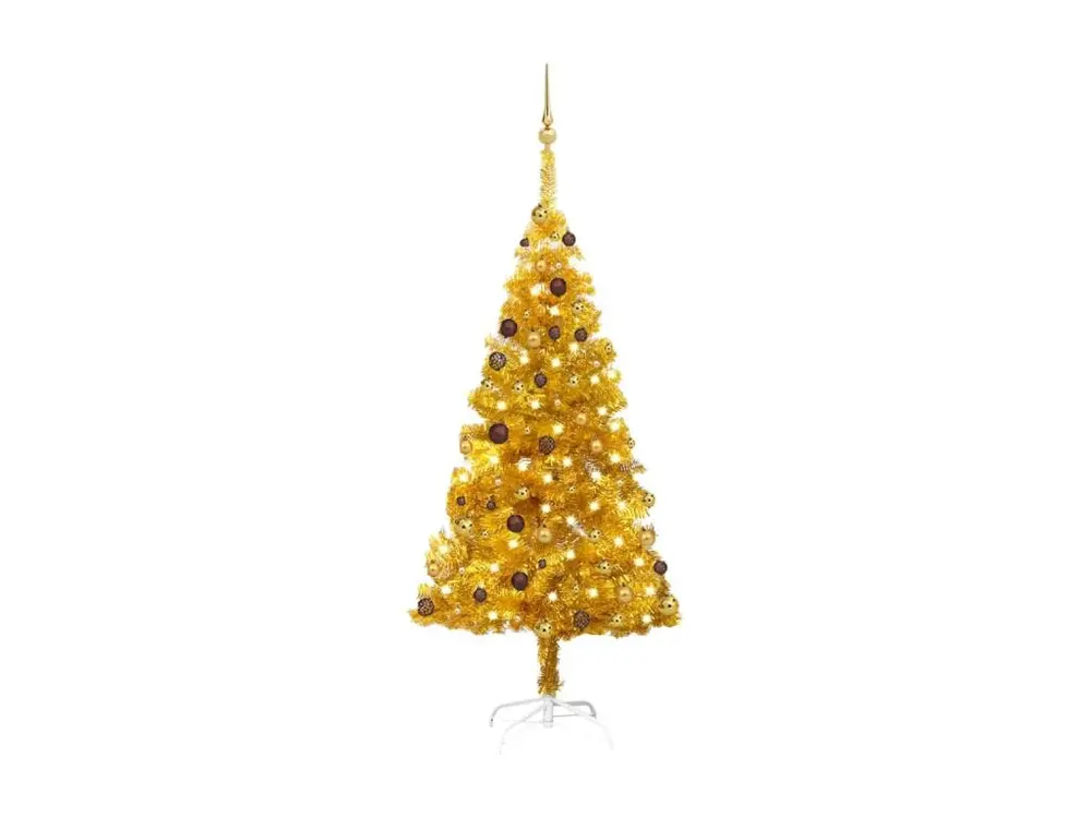 Arbre de Noël artificiel avec LED et boules Doré 180 cm PET