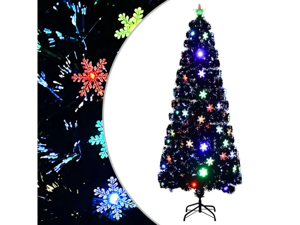 Sapin de Noël et flocons de neige LED Noir 240 cm Fibre optique