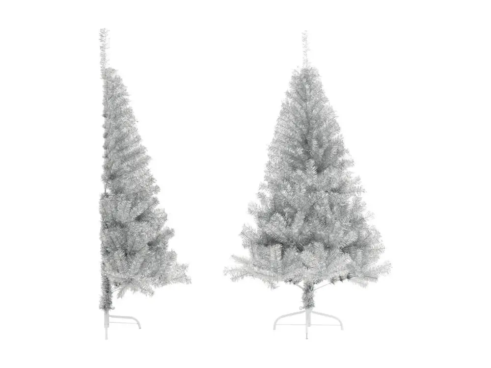 Demi sapin de Noël artificiel avec support Argenté 180 cm PVC