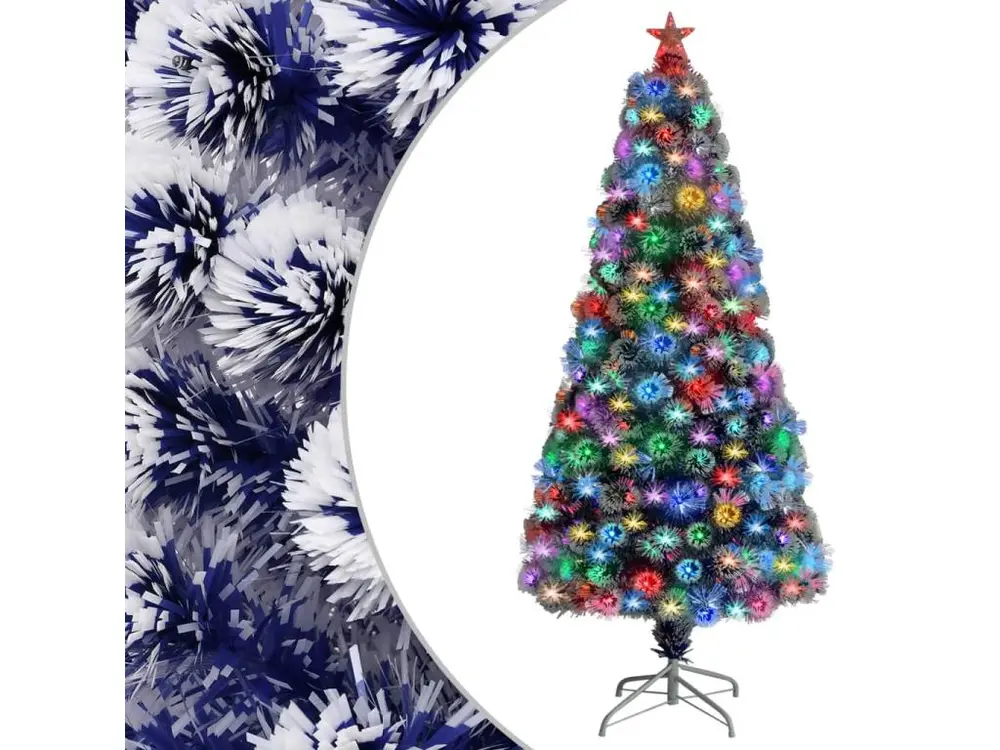 Sapin de Noël artificiel LED Blanc et bleu 150 cm Fibre optique