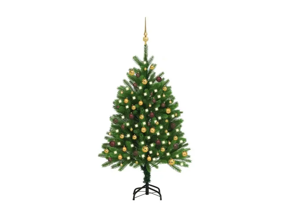 Arbre de Noël artificiel avec LED et boules 120 cm Vert